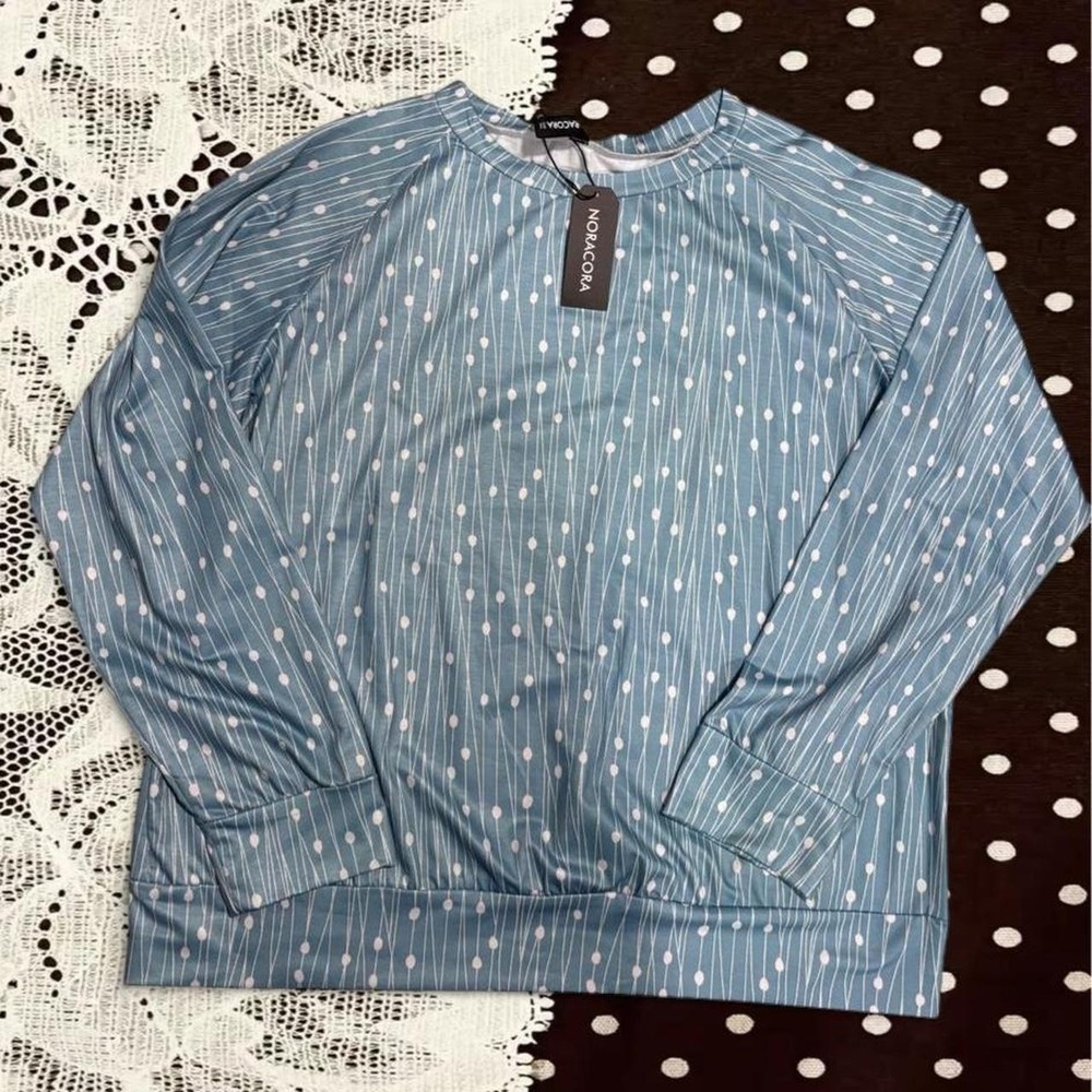 Nora Cobra blue polka dot long‎ sleeve top Size XXL
